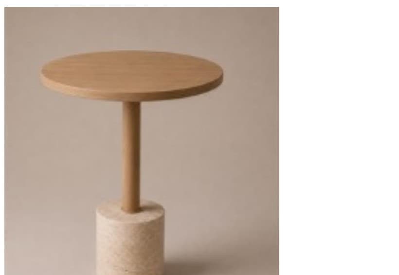Mesa lateral Pianella con cubierta de travertino sobre base de madera, Casa Poiré